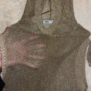 Zara Metallic Gold Knit Top and matching shorts
